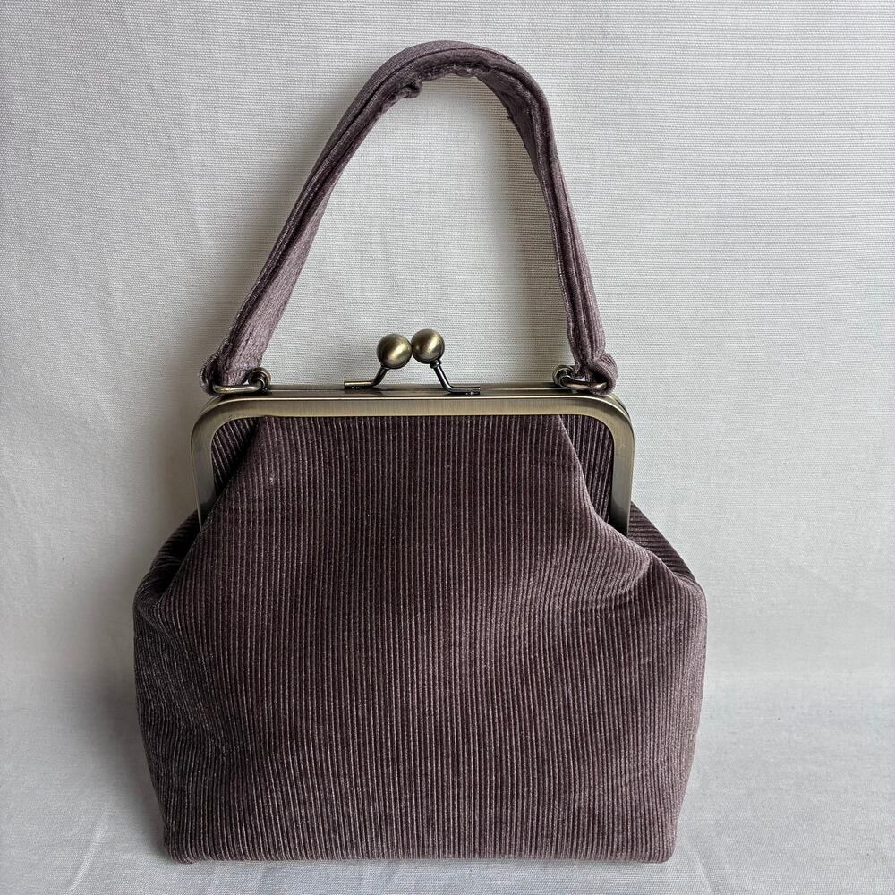 Anthropologie Corduroy Kiss Lock Frame Handbag Vintage Coquette Dark Academia